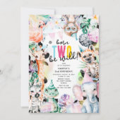 2人生まれは野放しだ!サファリクール動物の誕生日 招待状 (正面)