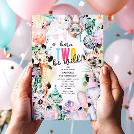2人生まれは野放しだ！サファリクール動物の誕生日 招待状