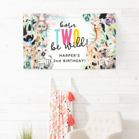 2人生まれは野生だ！サファリの動物の誕生日 横断幕 (インサイチュ)