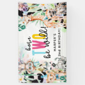 2人生まれは野生だ!サファリの動物の誕生日 横断幕 (縦)