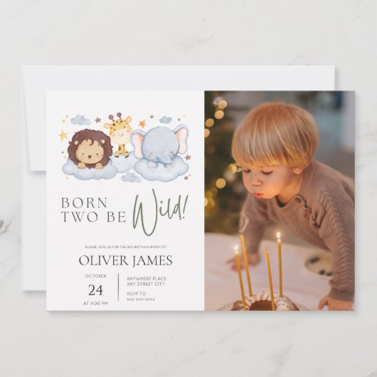 2人生まれは野生の写真2番目の誕生日 招待状 (正面)