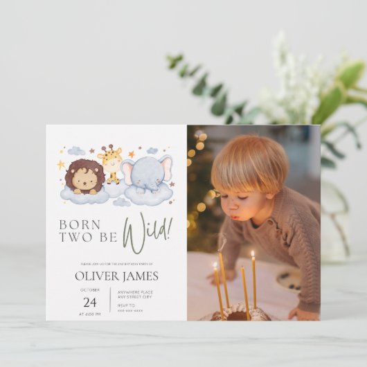 2人生まれは野生の写真2番目の誕生日 招待状 (スタンド正面)