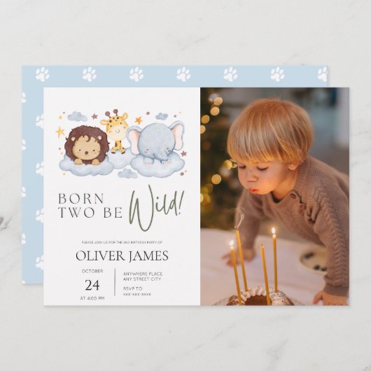 2人生まれは野生の写真2番目の誕生日 招待状 (正面/裏面)