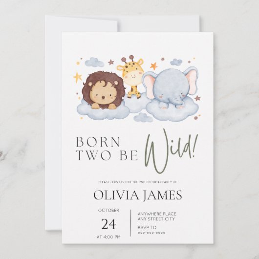 2人生まれは野生の2番目の誕生日 招待状 (正面)