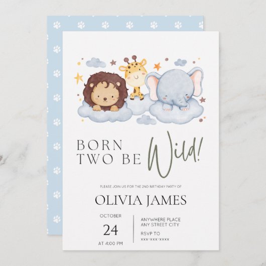 2人生まれは野生の2番目の誕生日 招待状 (正面/裏面)