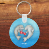 「2人用マナテア」お茶を飲むマナテのキーリング キーホルダー (正面)