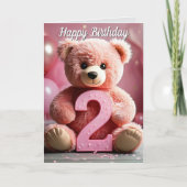 2人目の誕生日ガール | かわいいテディベア&バルーン カード (正面)