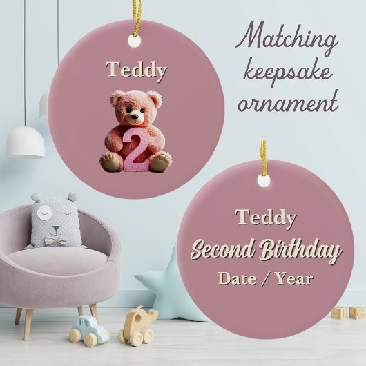 2人目の誕生日ガール | かわいいテディベア&バルーン カード