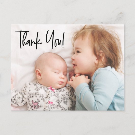 2人目モダンの女の子の写真カスタム赤ちゃんのシャワー ポストカード (正面)