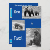 2人組の動物園の誕生日パーティーへの招待 招待状 (正面/裏面)