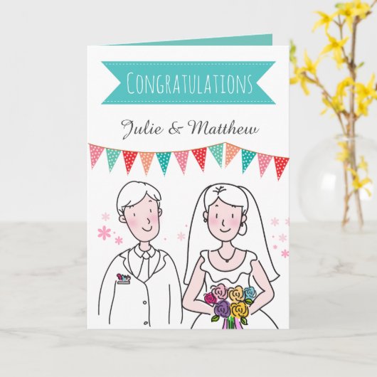 2人結婚が新婚おめでとう カード (黄色い花)