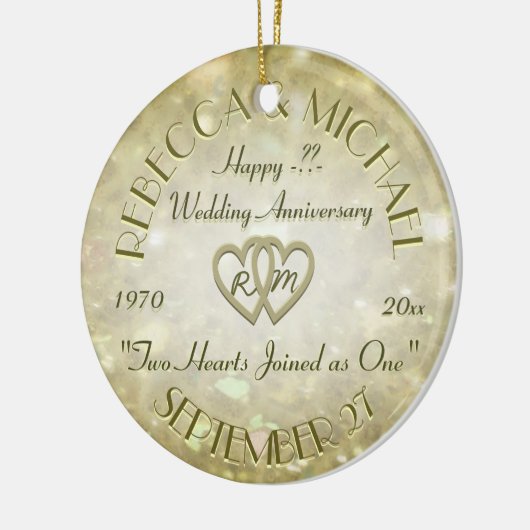 2人結婚のハートによる記念日 セラミックオーナメント (左)