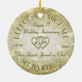 2人結婚のハートによる記念日 セラミックオーナメント (裏面)