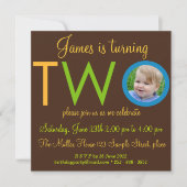 「2人」の男の子の2歳の誕生日パーティーのフォト招待状 招待状 (正面)