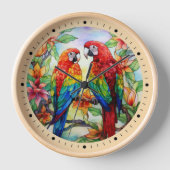 2人。パロッツステンドグラス時計 壁時計 (正面)