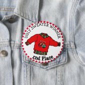 2位醜いセーター勝者クリスマス金ゴールドメダル 缶バッジ (インサイチュ)