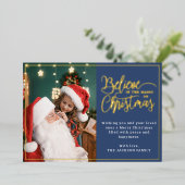 2信じ枚の写真はクリスマスブルー魔法 箔シーズンカード (立ち正面)