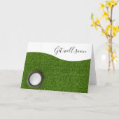 2個のゴルフボールと緑のティーで早く元気になる カード (黄色い花)