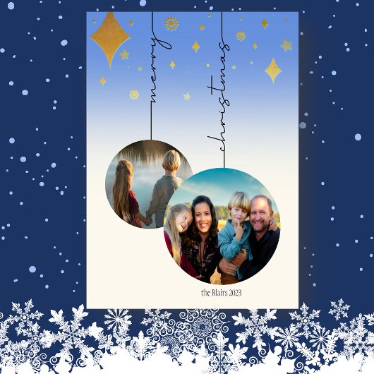 2個の写真のクリスマス電球 オーナメント フラット シーズンカード