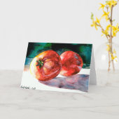 2個の赤いトマトの挨拶状 カード (黄色い花)