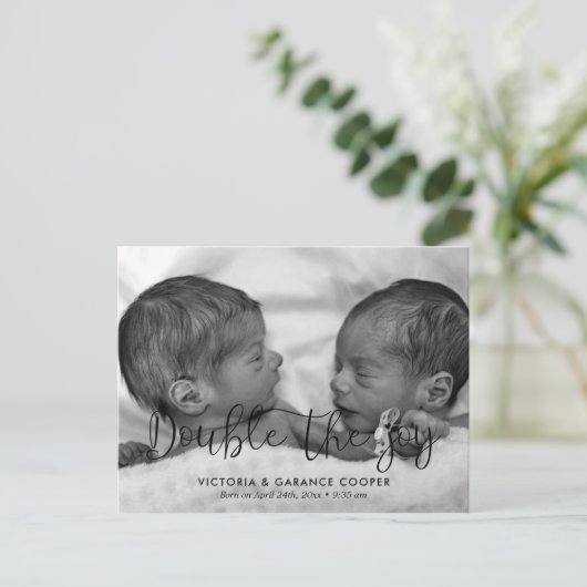 2倍の喜び双子の誕生写真の発表 ポストカード (スタンド正面)