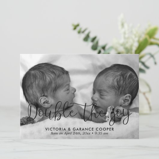 2倍の喜び双子の誕生写真 案内状 (スタンド正面)