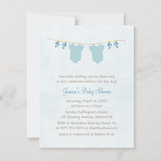 2倍の素敵な男の赤ちゃんシャワー招待状 招待状 (正面)