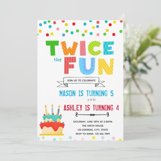 2倍楽しい合同誕生日カード 招待状 (スタンド正面)