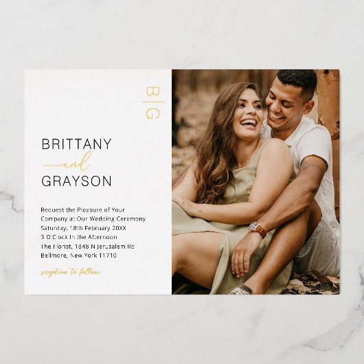 2光モダンスタイリッシュ箔結婚招待状 箔招待状 (正面)