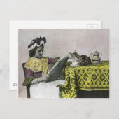 2党のヴィンテージのビクトリアンな子猫猫の女の子のための茶 インビテーションポストカード (正面/裏面)