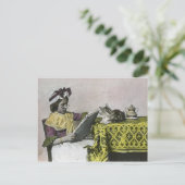 2党のヴィンテージのビクトリアンな子猫猫の女の子のための茶 インビテーションポストカード (スタンド正面)