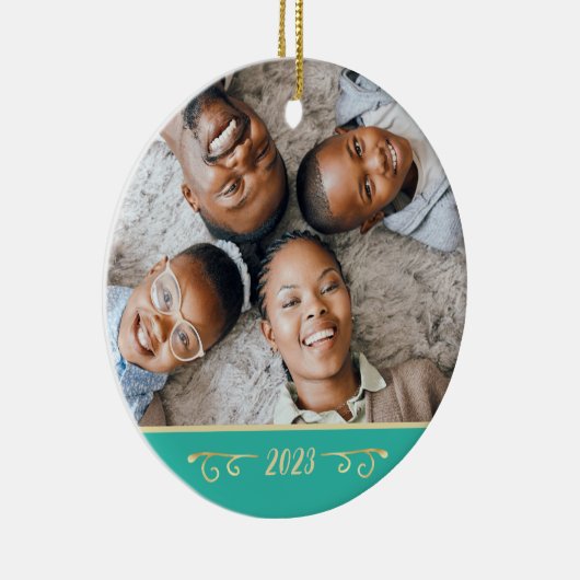 2写カスタム真2面ファミリーフォトティール(緑がかった色)金ゴールド セラミックオーナメント (右)