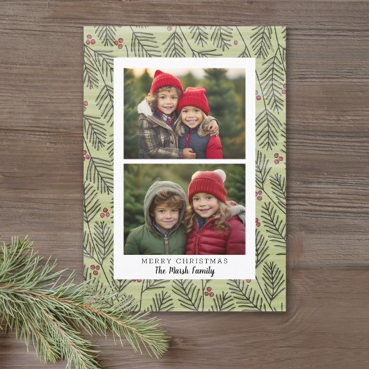 2写真お洒落クリスマスブランチ白縁ど シーズンカード