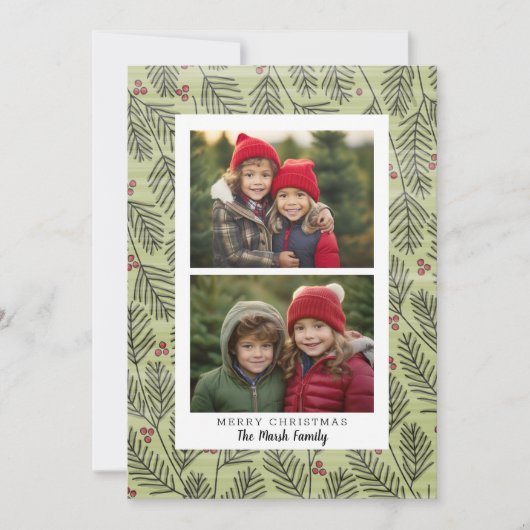 2写真お洒落クリスマスブランチ白縁ど シーズンカード (正面)