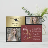 2写真とあなたの色を選択バーガンディ卒業 招待状 (スタンド正面)