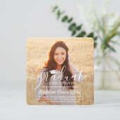 2写真と白のスクリプトオーバーレイ正方形の卒業 案内状 (スタンド正面)