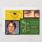 2写真と選択カラーイエローグリーン卒業 招待状 (正面)