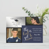 2写真と選択カラーブルー卒業 招待状 (スタンド正面)