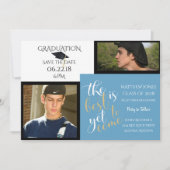 2写真と選択カラーホワイトブルー卒業 招待状 (正面)