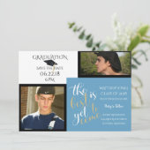 2写真と選択カラーホワイトブルー卒業 招待状 (スタンド正面)