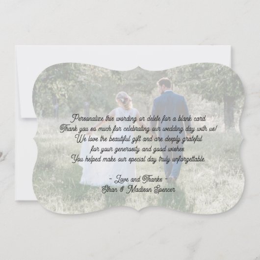 2写真のモダンな結婚式のシンプルな原稿のタイポグラフィ サンキューカード (裏面)