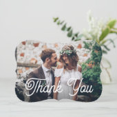 2写真のモダンな結婚式のシンプルな原稿のタイポグラフィ サンキューカード (スタンド正面)