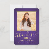 2写真の新しいアドレス紫の金ゴールドスクリプトの卒業 サンキューカード (正面)