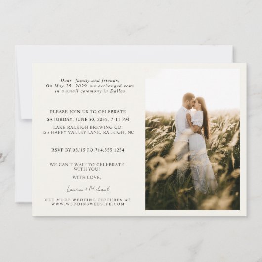 2写真めでたく結婚式のレセプションの後 案内状 (裏面)