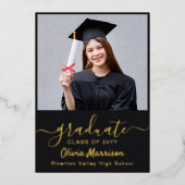 2写真エレガント卒業パーティーモダンブラック 箔招待状 (正面)