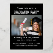 2写真エレガント卒業パーティーモダンブラック 箔招待状 (裏面)