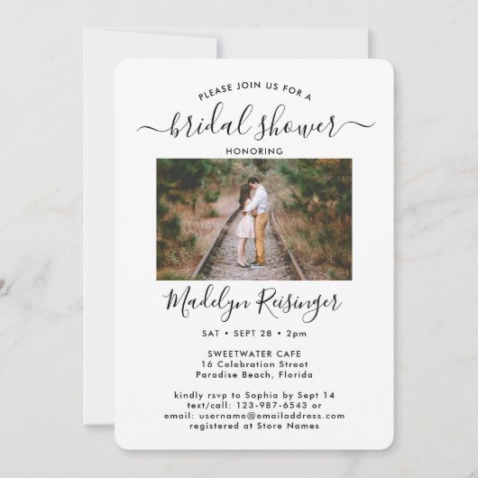 2写真エレガント書モダンブライダルシャワー 招待状 (正面)