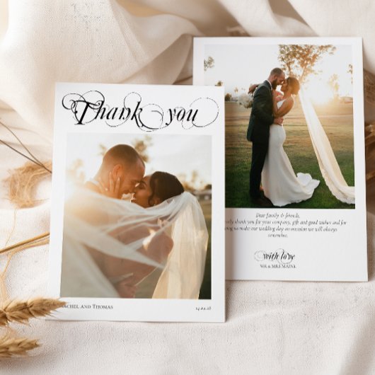 2写真エレガント書道ありがとうご結婚ざいます サンキューカード