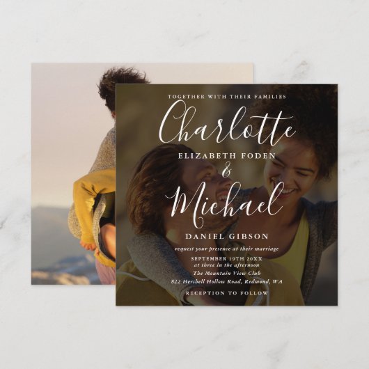 2写真エレガント署名ス結婚クリプト 招待状 (正面/裏面)