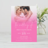 2写真オーバーレイスクリプトQRコードホットピンク結婚ズ 招待状 (スタンド正面)